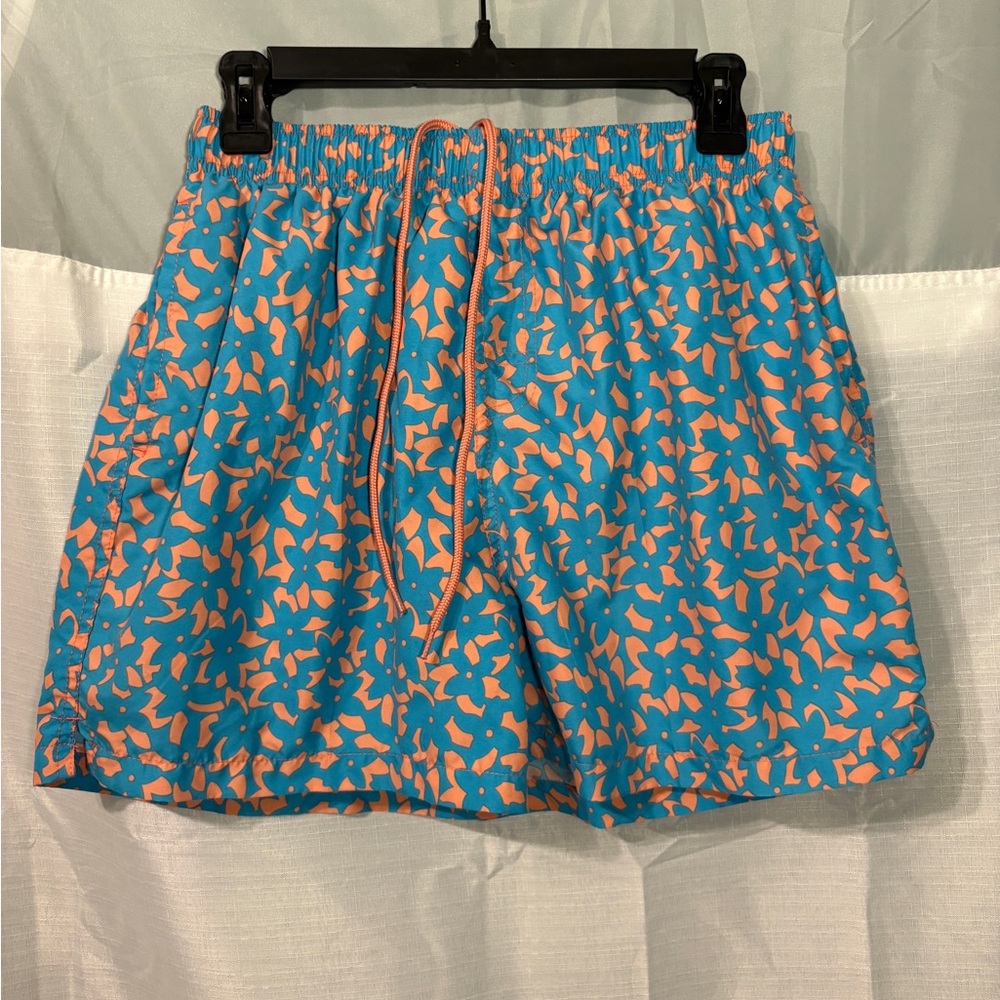 Men's Swim Trunks with Teal & Peach Floral Print